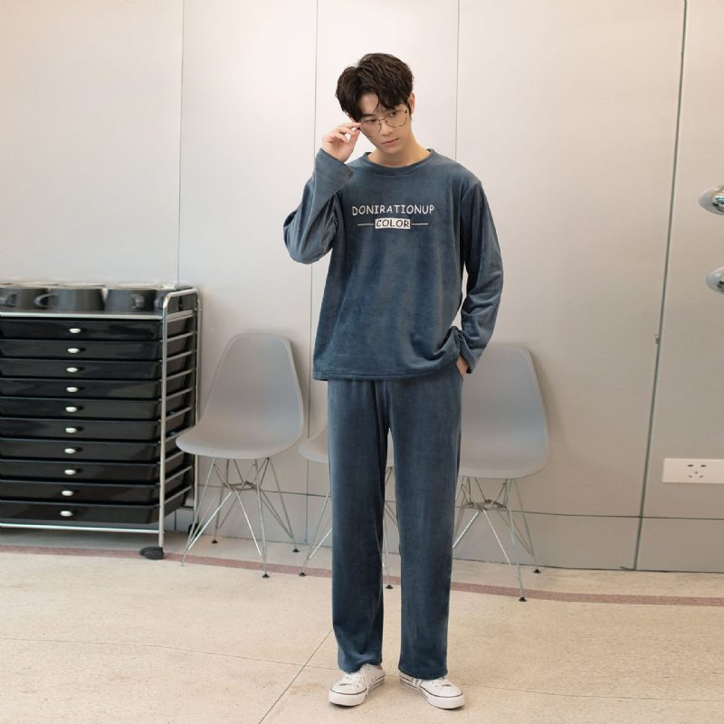 2024 Zima Zagęszczony Casual Trend Mężczyźni Z Długim Rękawem Haftowana Litera Homewear