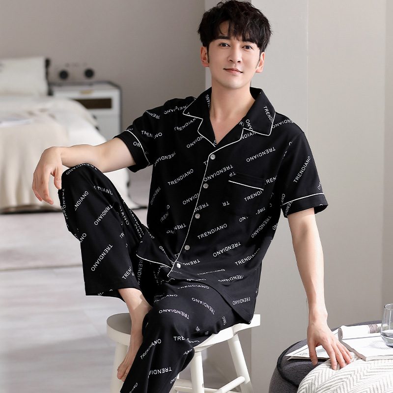 Bawełniane Męskie Piżamy Z Krótkim Rękawem Casual Homewear Sets