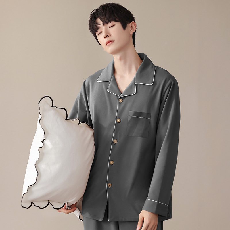 Casualowa Bawełniana Piżama Męska Z Klapami Homewear