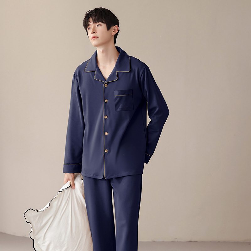Casualowa Bawełniana Piżama Męska Z Klapami Homewear