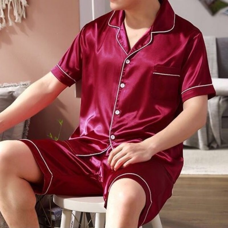 Męskie Jedwabne Piżamy Z Krótkimi Rękawami I Cienkimi Spodniami Homewear