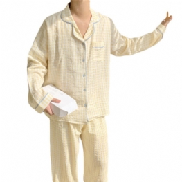 Przędza Bawełniana Z Długim Rękawem Luźna Piżama W Kratę Homewear Men