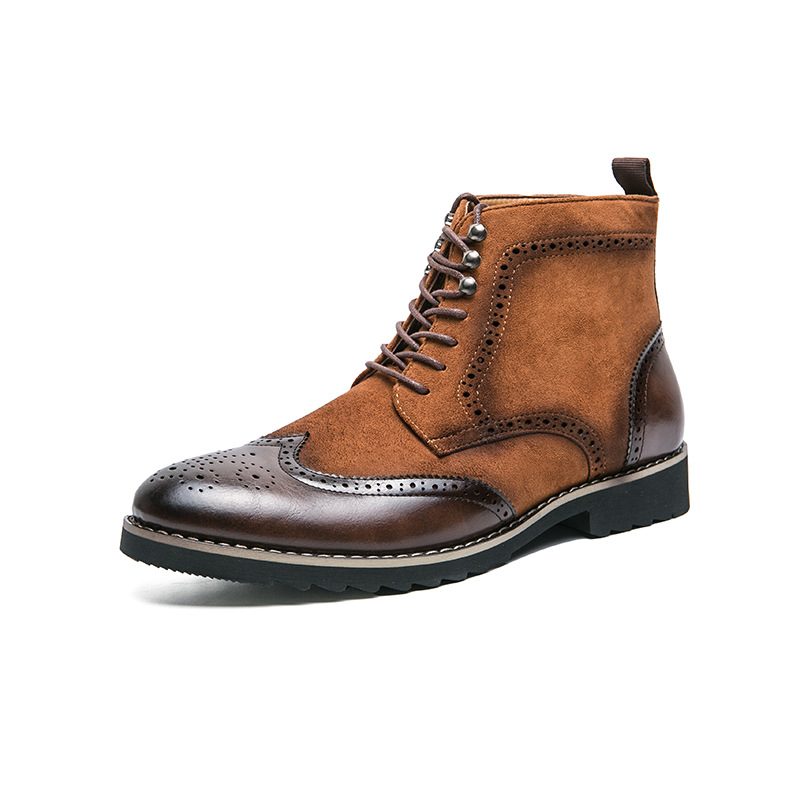 Męskie Buty Biznesowe Na Co Dzień Szpiczasty Nosek Skórzane Rzeźbione Wysokie Góry Duże Rozmiary Martin Krótkie Peeling Obuwie