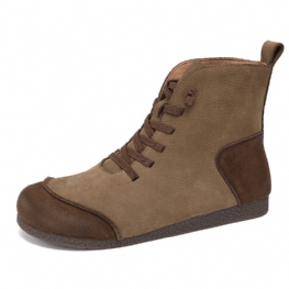 2024 Jesienne I Zimowe Nowe Krótkie Buty Damskie Retro Skórzane Okrągłe Toe Szwy Plus Aksamitne Bawełniane