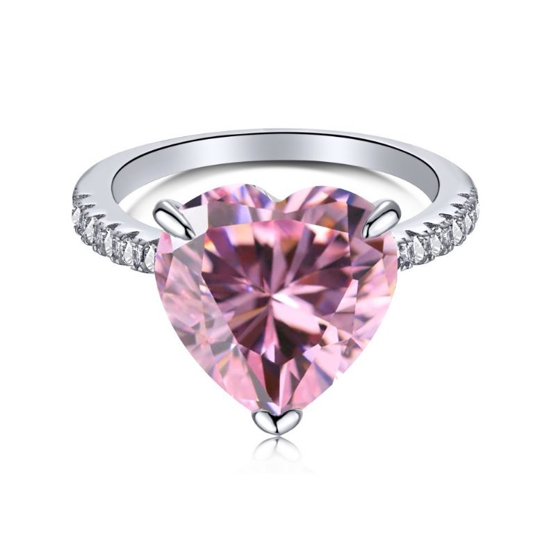 S925 Sterling Srebrny Pierścionek Kobieta Kropla Wody Moda Rząd Diamentów Śliczne Brzoskwiniowe Serce Temperament Kwadratowy Diament Różowy Z Brylantem O Wysokiej Zawartości Węgla