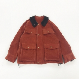 Kurtka Damska Vintage Colorblock Doll Collar Duże Kieszenie Sztruksowa