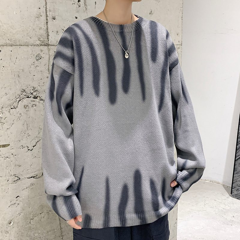 Sweter Męski Z Dzianiny Z Okrągłym Dekoltem Dorywczo Luźny Modny Dopasowany Kolor