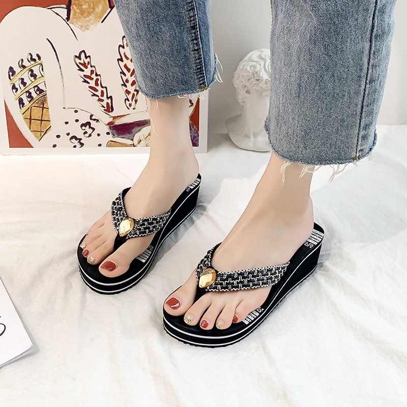 Japonki Damskie Letnie Fale Moda Szczypta Gumowe Buty Na Plażę Antypoślizgowe Sandały Z Grubą Podeszwą Kapcie