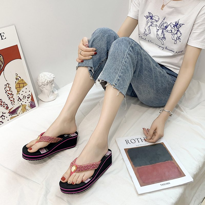 Japonki Damskie Letnie Fale Moda Szczypta Gumowe Buty Na Plażę Antypoślizgowe Sandały Z Grubą Podeszwą Kapcie