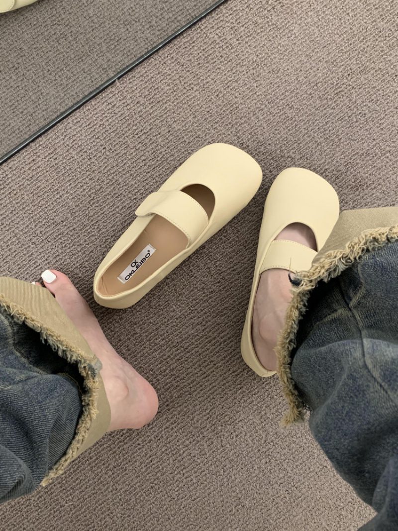 Płaskie Buty Retro Z Kwadratowym Noskiem Damskie Zapinane Na Rzep Nowe Miękkie Doudou