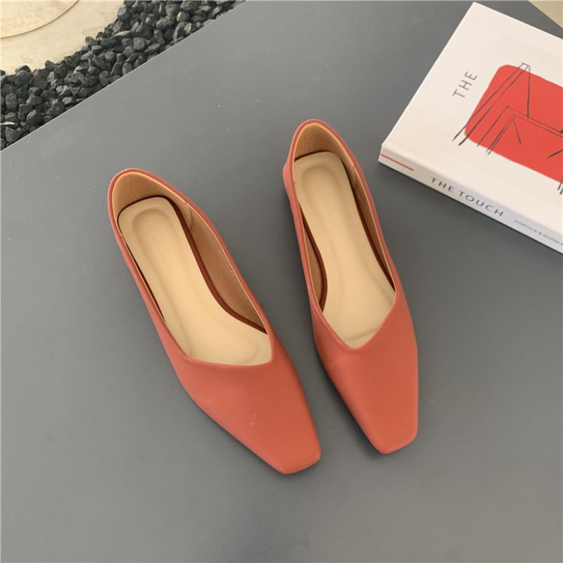 Wiosenne Nowe Retro Kwadratowe Toe Płaskie Buty Damskie Wygodne Płytkie Usta Miękkie Dno Groszku