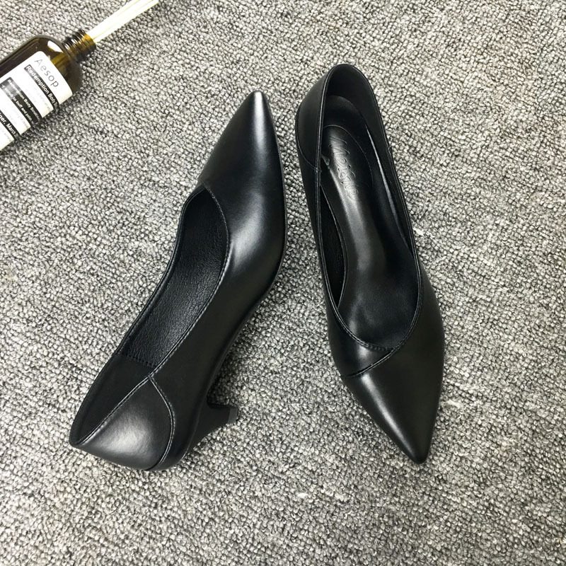 Nowe Buty Na Wysokim Obcasie Damskie 2024 Czarne Na Kożuch Profesjonalne Do Pracy Miękkie Podeszwy Płaskie Płytkie Usta Szpilki