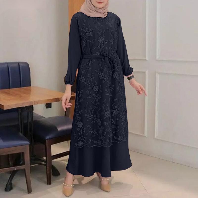 Fashion 2024 Casual Temperament Damska Koronkowa Sukienka Garnitur Z Okrągłym Dekoltem