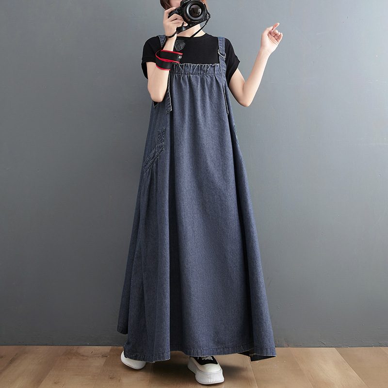 Suspenders Długie Spódnice Luźne Denim Szelki Sukienki