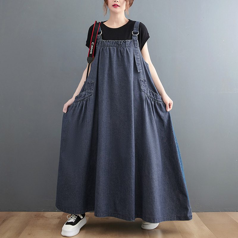 Suspenders Długie Spódnice Luźne Denim Szelki Sukienki