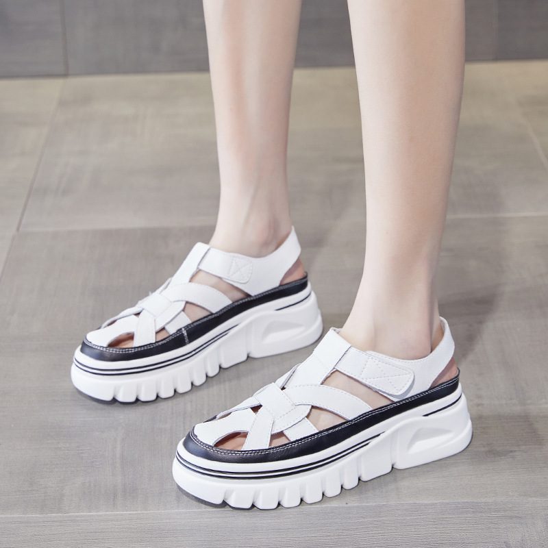 Grube Podeszwy Tkane Buty Ze Świńskiej Klatki Damskie Letnie Nowe Drążone Oddychające Sandały Obuwie Sportowe Na Co Dzień