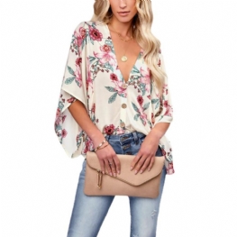 Damska Koszula Z Nadrukiem Cardigan Dolman Sleeves Casual Loose