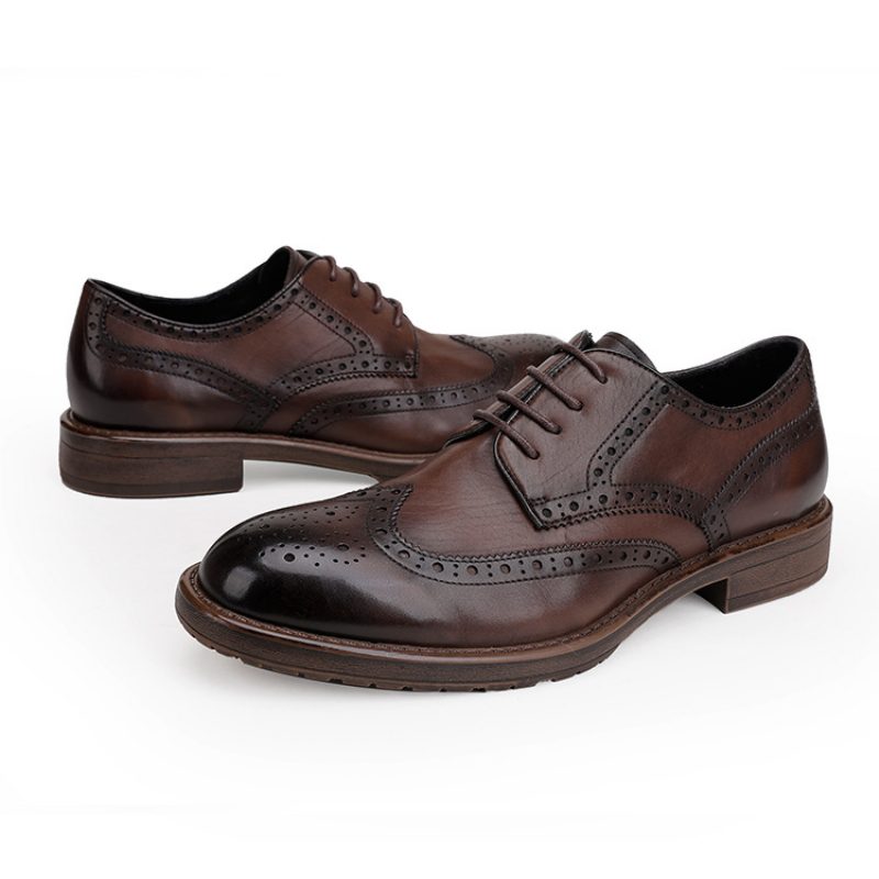 Buty Męskie Skórzane Oksfordzkie Biznesowe Nieformalne Sukienka Brogue Grawerowane Ślubne Derby