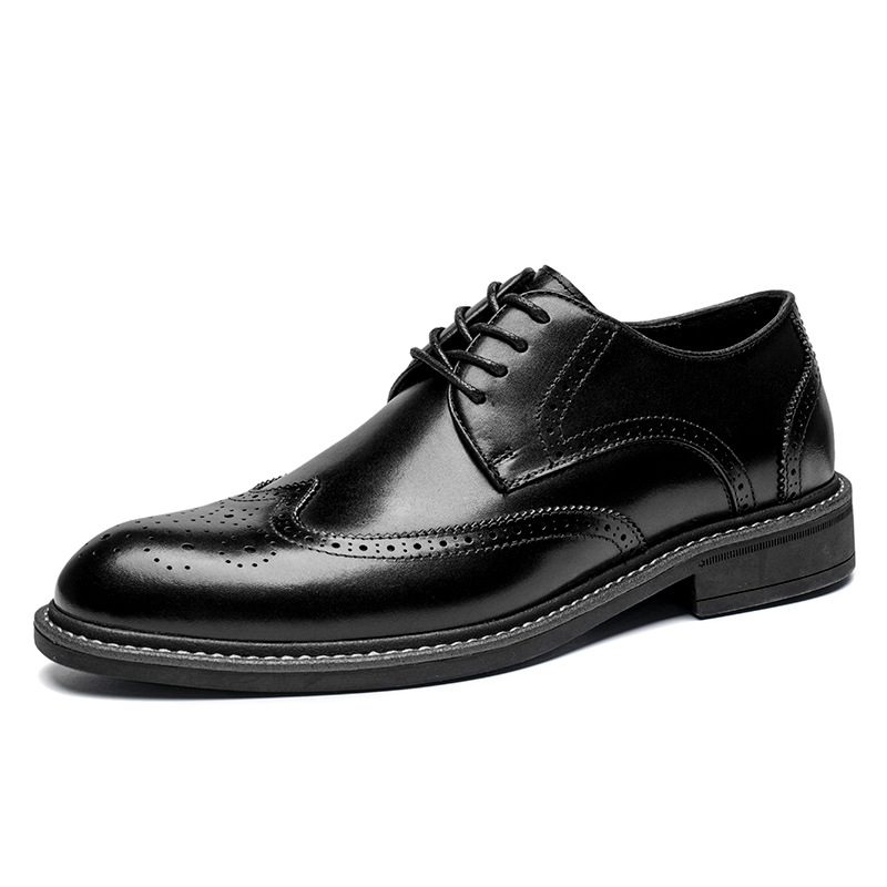 Wiosenne Nowe Męskie Buty Wizytowe Skórzane Business Casual Miękkie Podeszwy Ręcznie Robione Brogue Ślubne