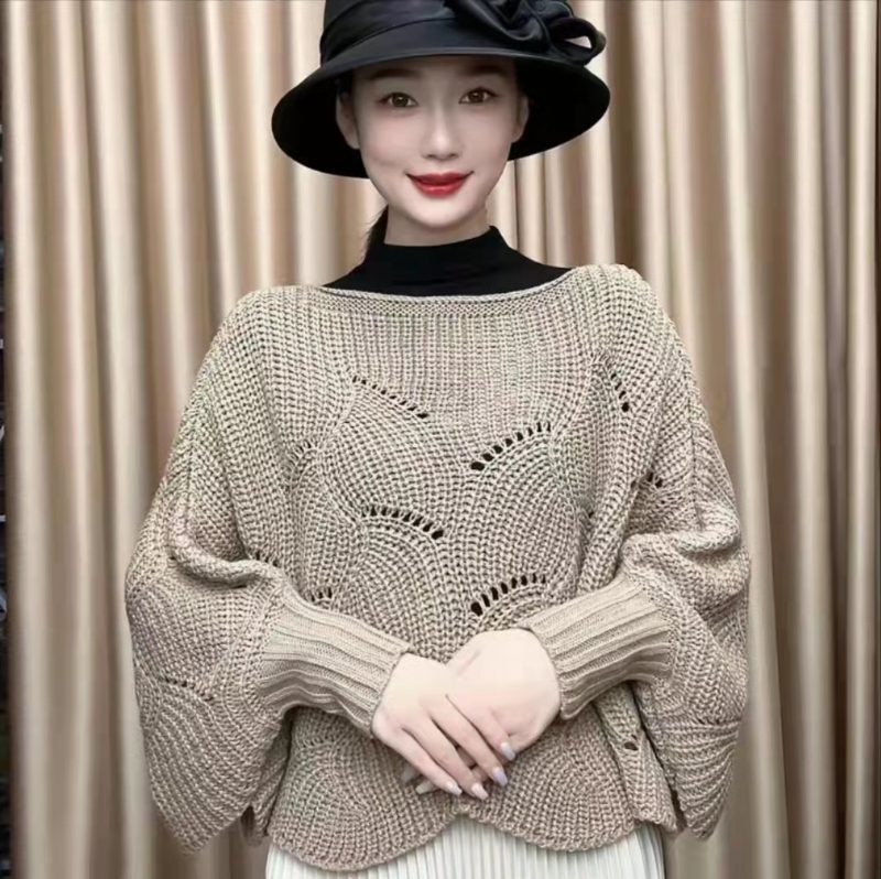 2024 Jesień Nowy Sweter Z Długimi Rękawami Luźny Pulower Szydełkowy Moda Obcy Styl Ciepły Szal Kobiet