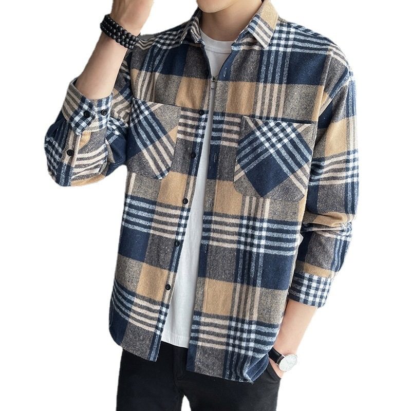 Koszule Męskie Długie Rękawy Sprawdź Trend Casual Modne Topy