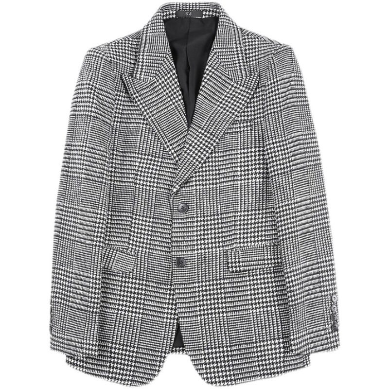 Casualowe Blezery Houndstooth Jednorzędowe Zapinane Na Dwa Guziki Jesienny Płaszcz Zimowy