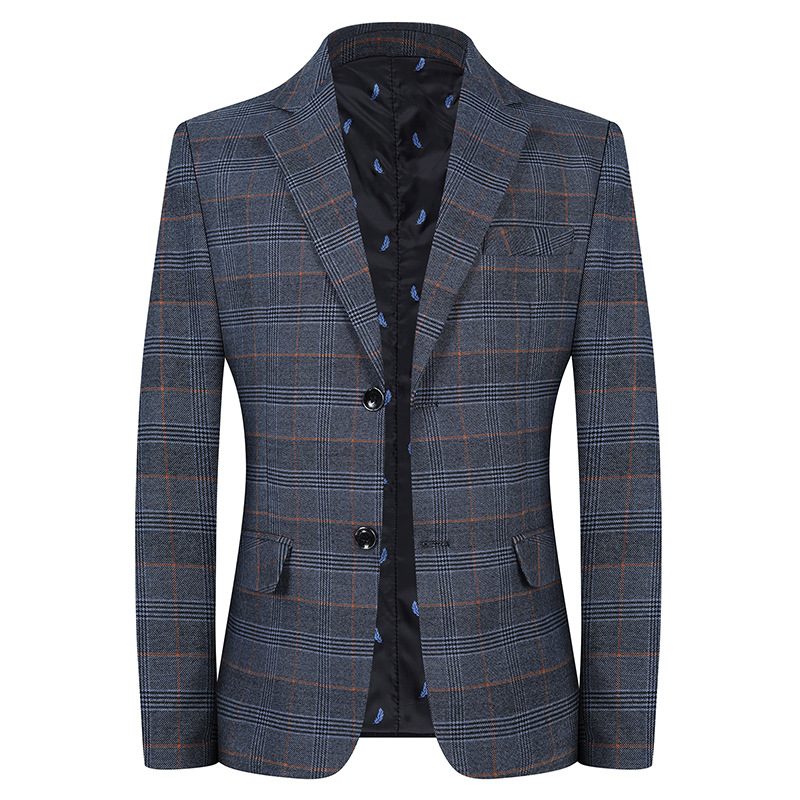 Męska Kurtka Plaid Casual Blazers Z Klapami Na Dwa Guziki Dwa Pojedyncze