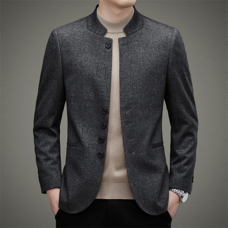 Męskie Blezery Trend Cardigan Stojący Kołnierz Slim Jednorzędowy Zapinany Na Trzy Guziki