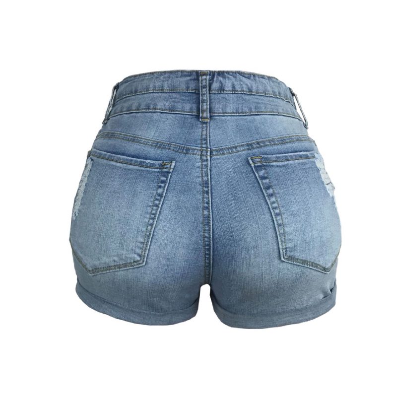 Damskie Szorty Modny Dziurkowany Elastyczny Wysoki Stan Denim