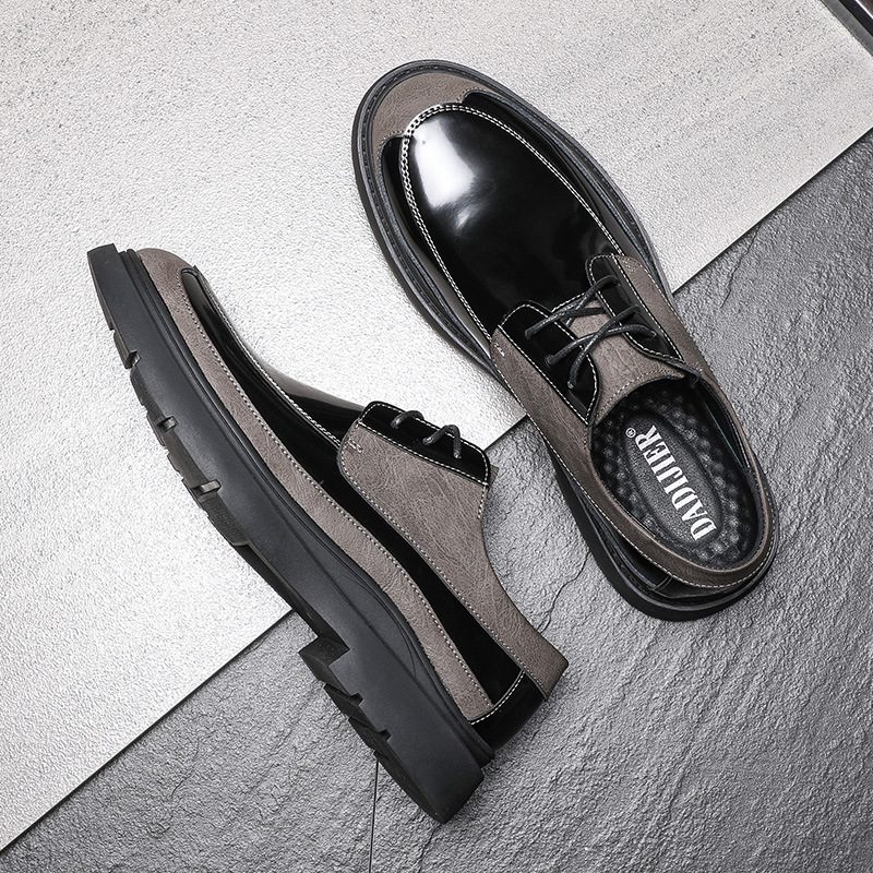 Buty Męskie Wiosenne Nowe Z Dużą Główką Obuwie Codzienne Czarne Wizytowe Modne Narzędziowe Z Miękką Podeszwą