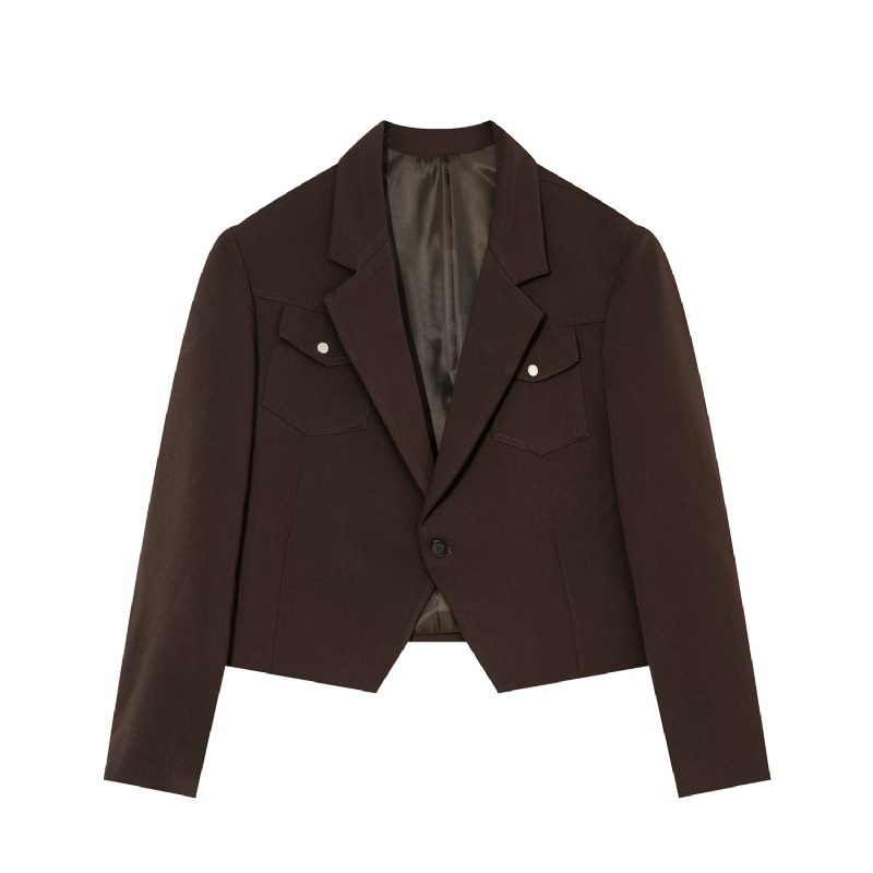 Krótki Przekrój Męski W Stylu Retro W Jednolitym Kolorze Kawy