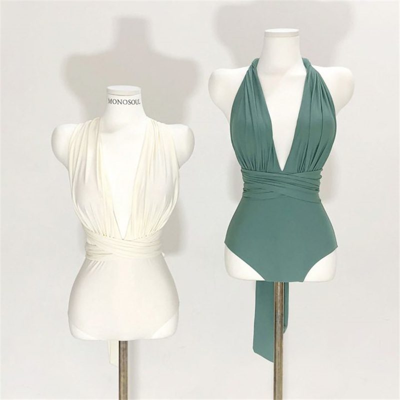 Retro Seksowny Jednoczęściowy Strój Kąpielowy Kobiety Pasek Backless Bow Wysoka Talia Bikini