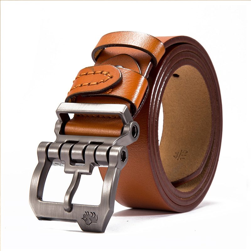 American Bison Belt Męski Skórzany Pasek Codzienny Ze Skóry Bydlęcej Business Pin Buckle Denim