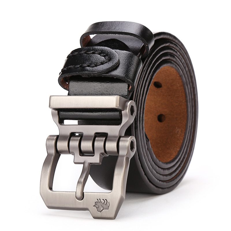 American Bison Belt Męski Skórzany Pasek Codzienny Ze Skóry Bydlęcej Business Pin Buckle Denim