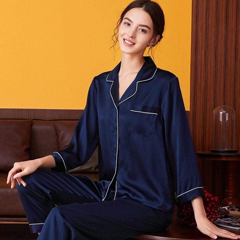 Piżama Damska Dwuczęściowy Garnitur Z Długim Rękawem Para Homewear Jedwabny