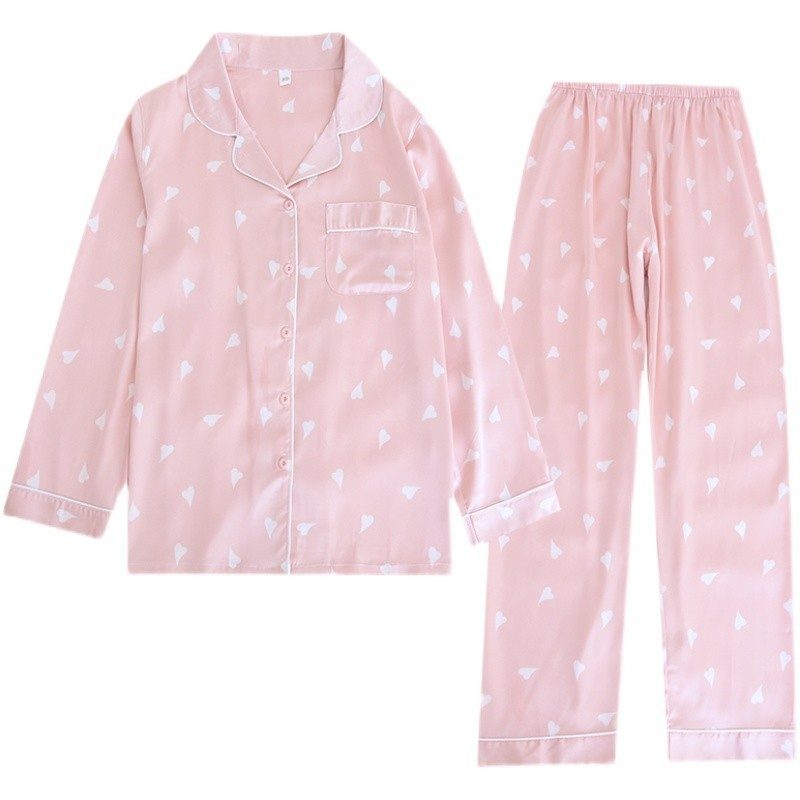 Piżama Damska Heart Silk Z Długim Rękawem Homewear Cienkie Garnitury