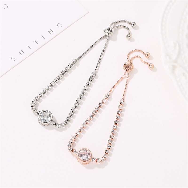 Fashion Rose Gold Heart Bransoletka Z Cyrkoniami Damska Ze Stopu Diamentów