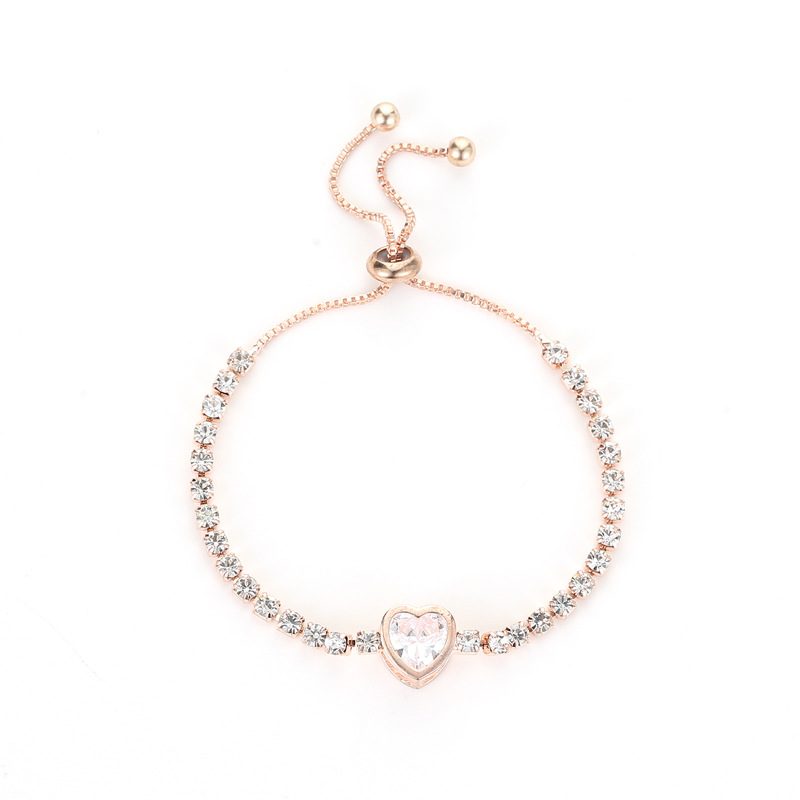 Fashion Rose Gold Heart Bransoletka Z Cyrkoniami Damska Ze Stopu Diamentów