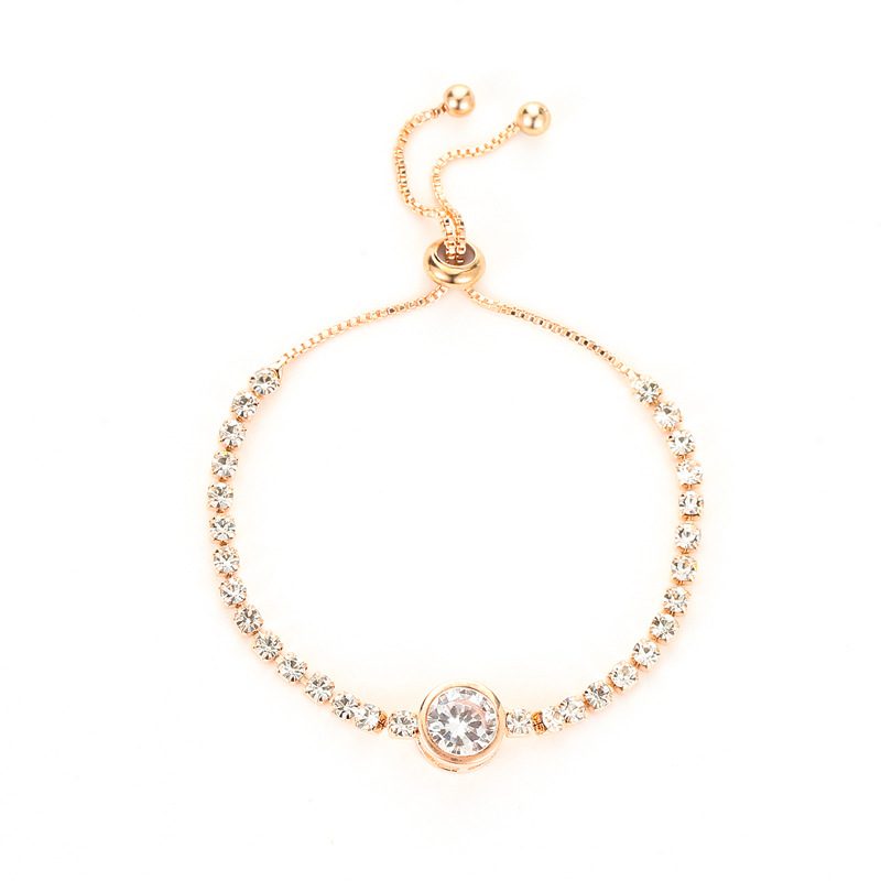 Fashion Rose Gold Heart Bransoletka Z Cyrkoniami Damska Ze Stopu Diamentów