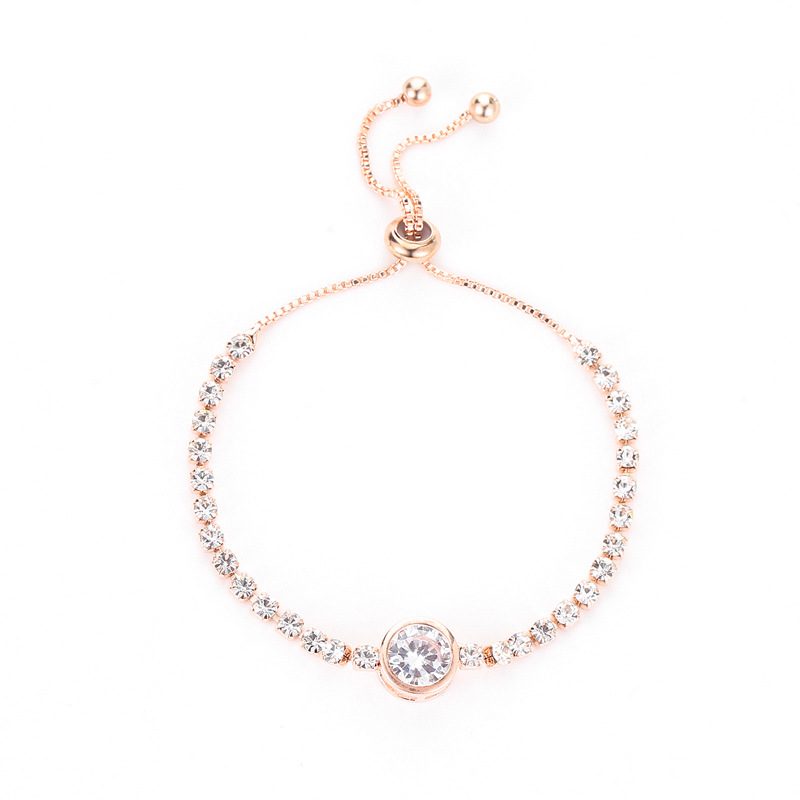 Fashion Rose Gold Heart Bransoletka Z Cyrkoniami Damska Ze Stopu Diamentów