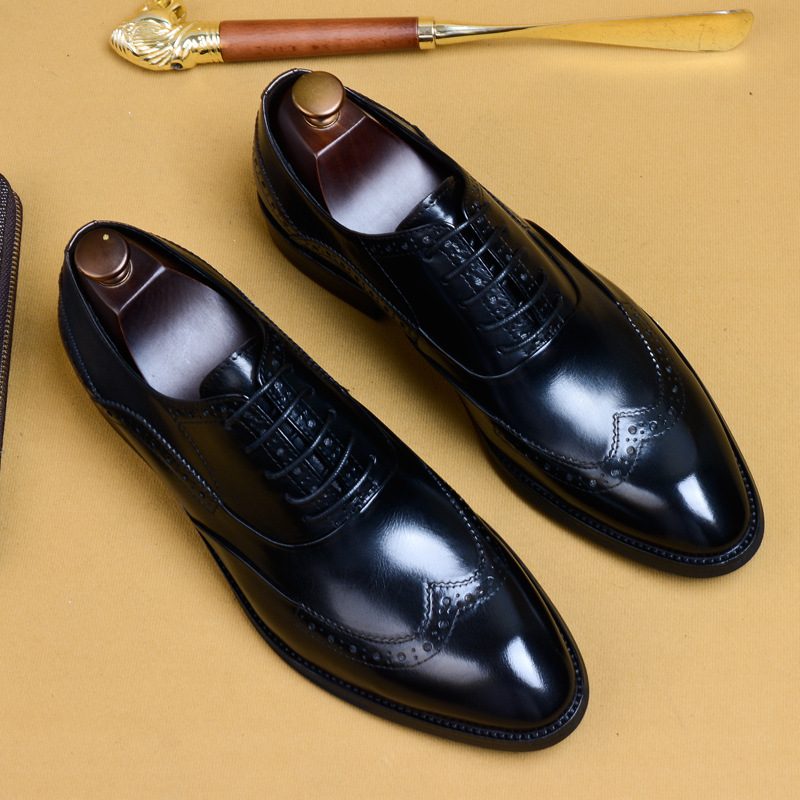 Buty Wizytowe Męskie Skórzane Rzeźbione Brogue Biznesowe Formalne Sukienka Pointy Toe Oxford