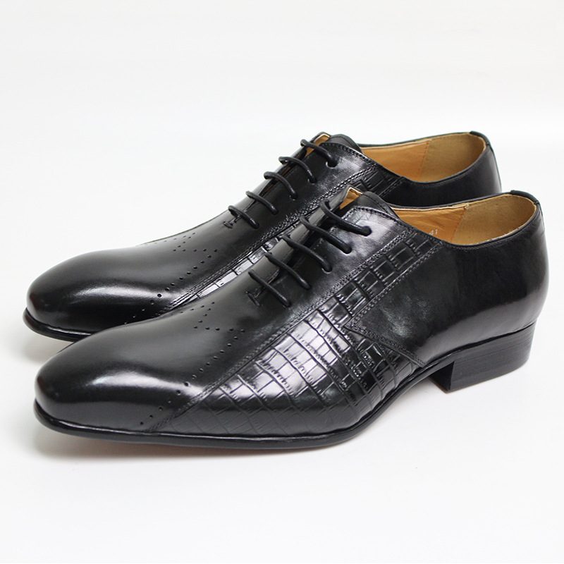 Męskie Buty Wizytowe Z Nadrukiem Szczotkowane Zasznurowane Eleganckie Oksfordzkie Biznesowe Skórzane