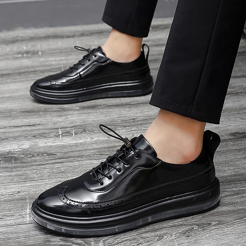 Modne Wewnętrzne Buty Podwyższające Business Casual Dress Męskie Błyszczące Lakierki Poduszka Powietrzna Brogue Sukienka