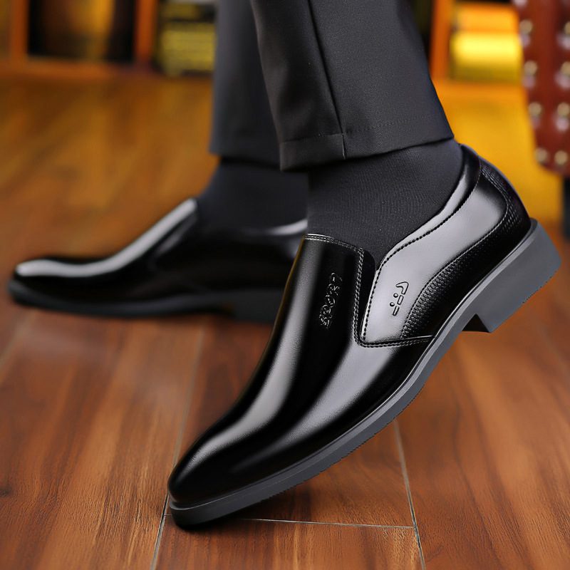 Buty Wizytowe Męskie Skórzane 2024 Nowe Wsuwane Biznesowe Niewidoczne Wewnętrzne
